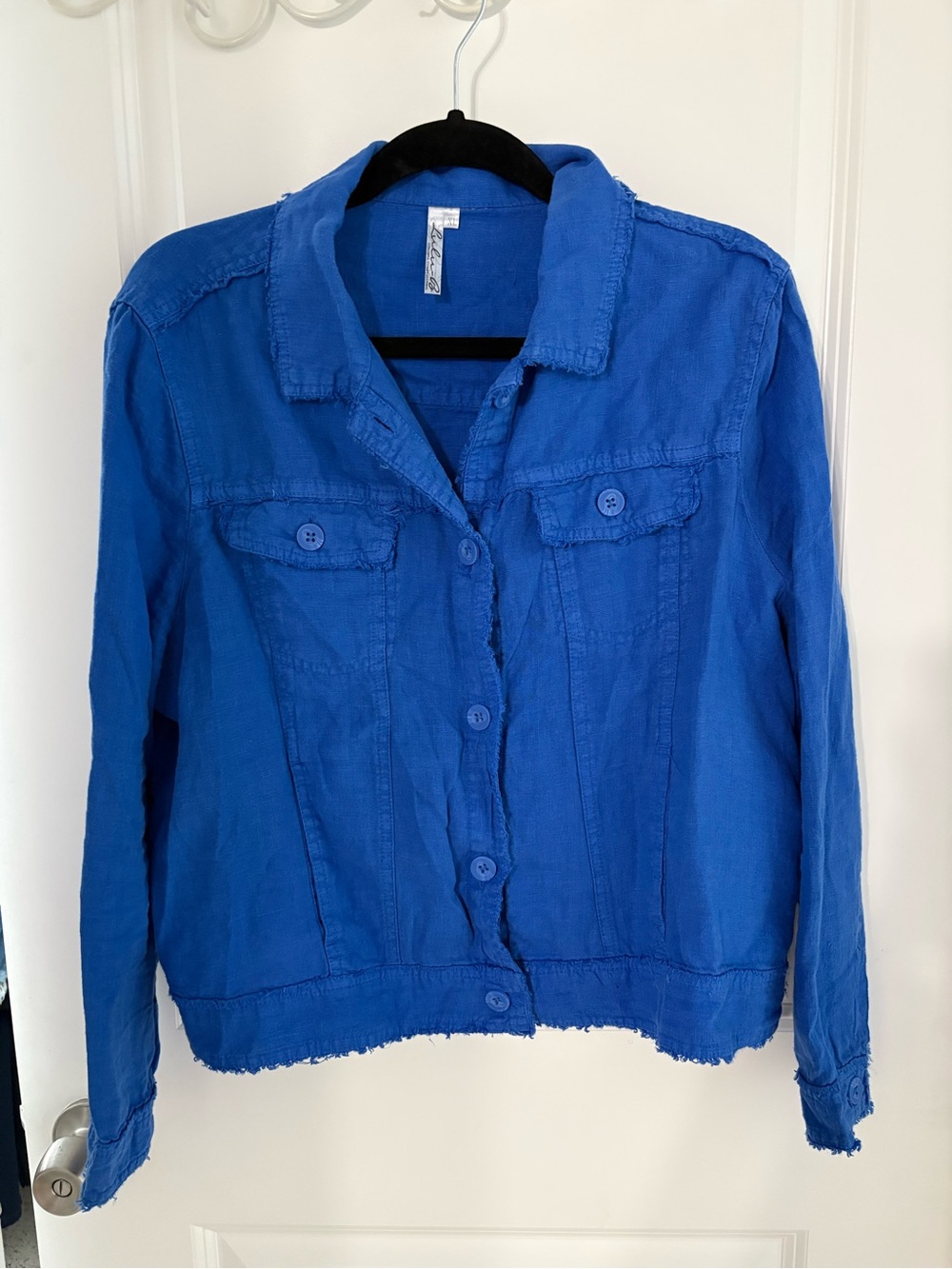 Lulu-B Cobalt Blue Button-Front Linen Jacket